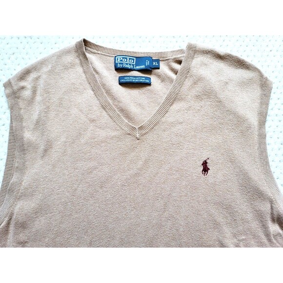 Polo Ralph Lauren Men's Golf Pima Cotton Sweater Vest V-Neck Beige Tan XL - Picture 2 of 6